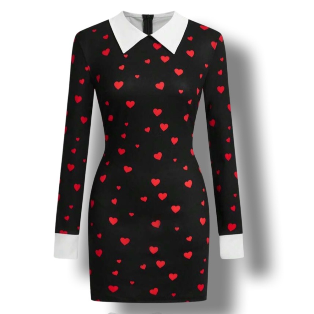 Heart Pattern Black Dress